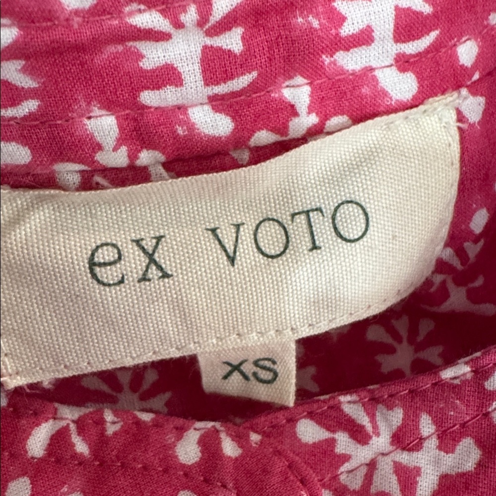 Pink Boho Embroidered Cotton Midi Dress Tassel Belt Beach Vacation XS EX VOTO - Picture 8 of 9